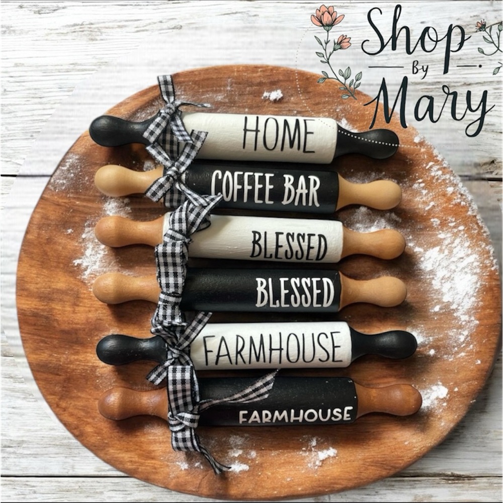 ⤵️🆕Mini Rolling Pin, Farmhouse Mini Rolling Pins, Tiered Tray Decor.Set of 6